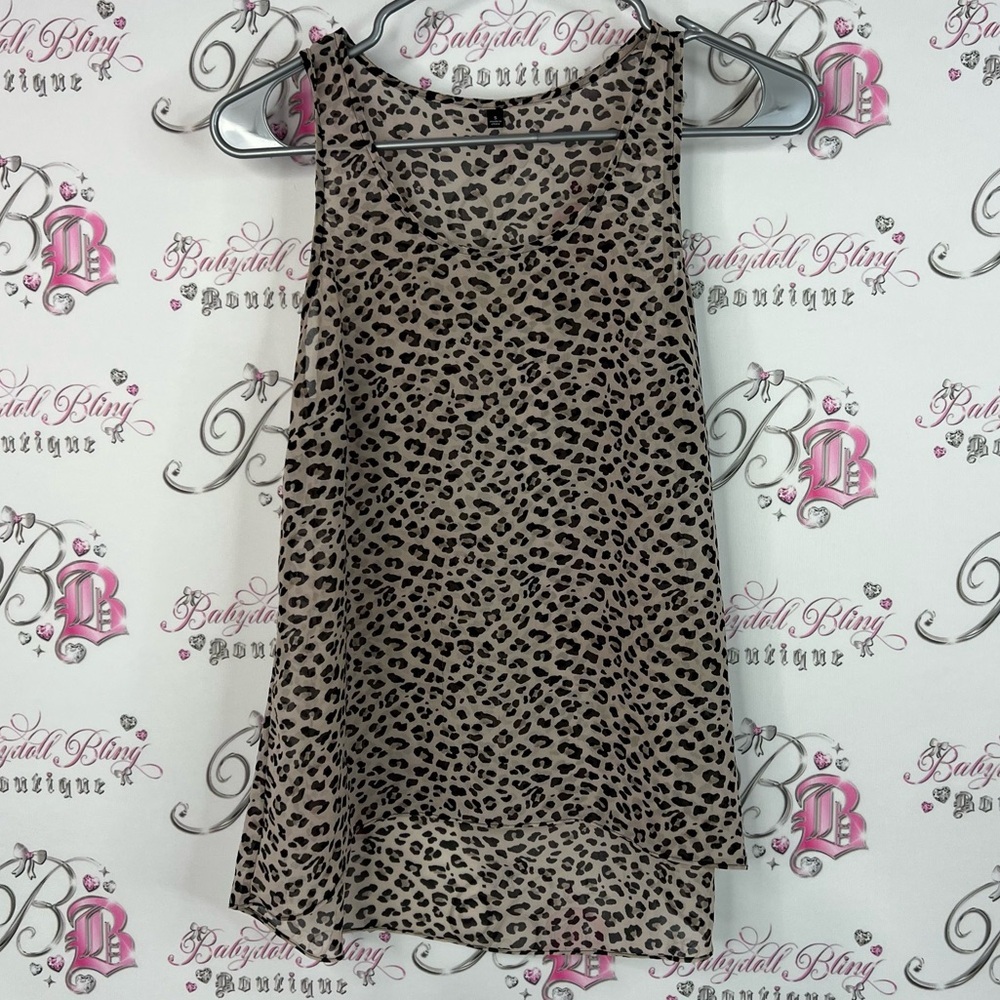 Tank top animal print sheer style Leopard Print Sleeveless Top